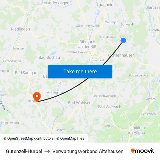 Gutenzell-Hürbel to Verwaltungsverband Altshausen map