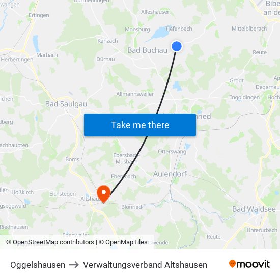 Oggelshausen to Verwaltungsverband Altshausen map