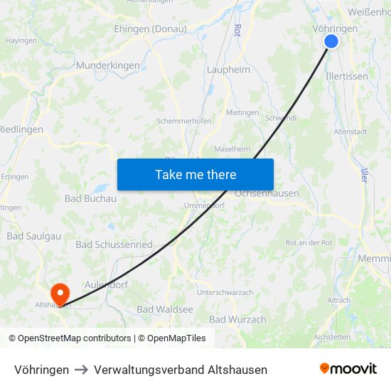 Vöhringen to Verwaltungsverband Altshausen map