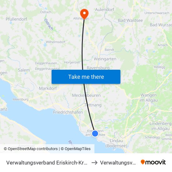 Verwaltungsverband Eriskirch-Kressbronn am Bodensee-Langenargen to Verwaltungsverband Altshausen map