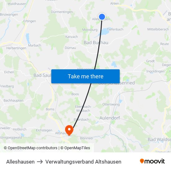 Alleshausen to Verwaltungsverband Altshausen map