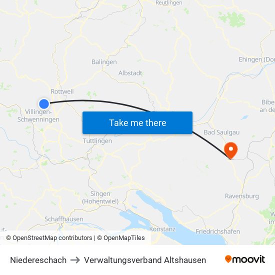 Niedereschach to Verwaltungsverband Altshausen map