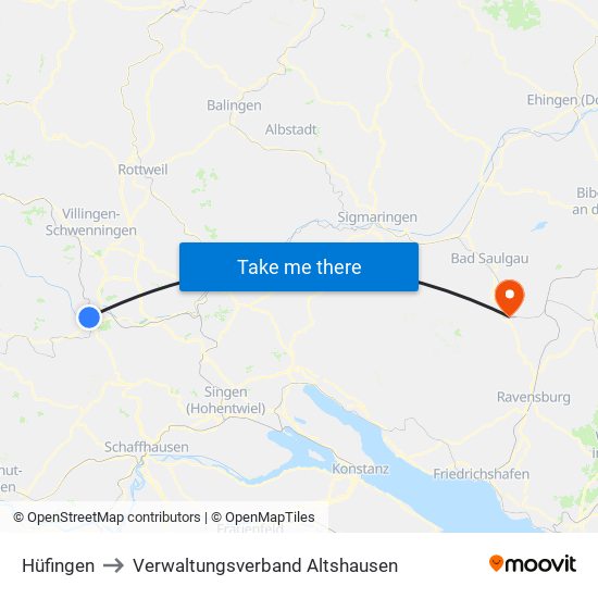 Hüfingen to Verwaltungsverband Altshausen map