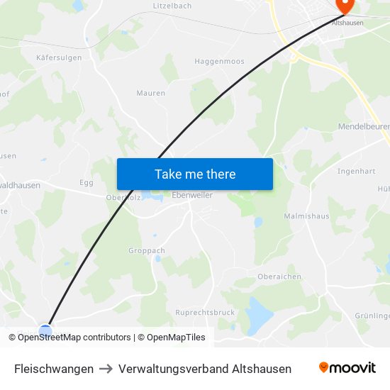 Fleischwangen to Verwaltungsverband Altshausen map