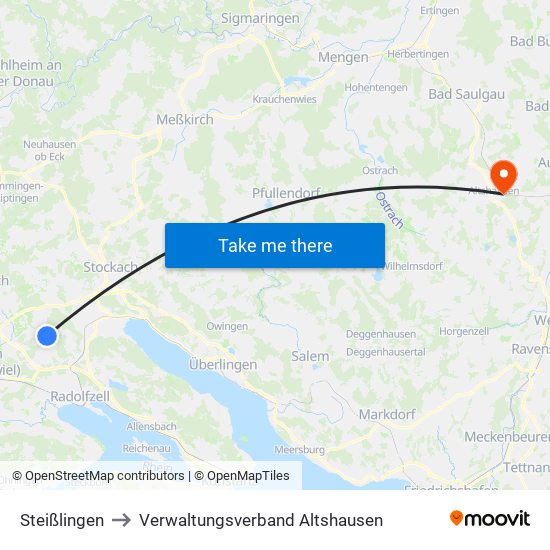 Steißlingen to Verwaltungsverband Altshausen map