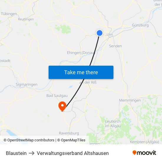 Blaustein to Verwaltungsverband Altshausen map