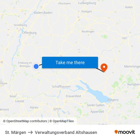 St. Märgen to Verwaltungsverband Altshausen map