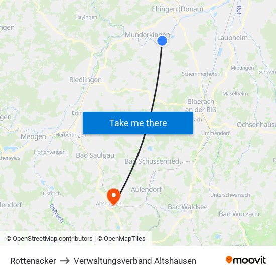 Rottenacker to Verwaltungsverband Altshausen map