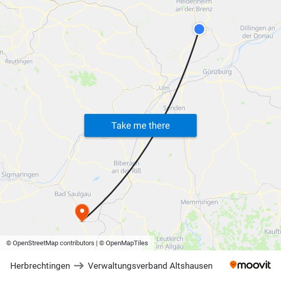 Herbrechtingen to Verwaltungsverband Altshausen map