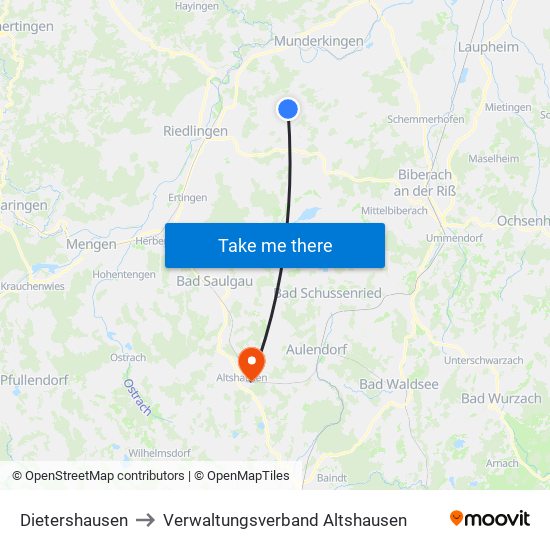 Dietershausen to Verwaltungsverband Altshausen map