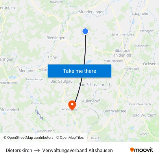 Dieterskirch to Verwaltungsverband Altshausen map