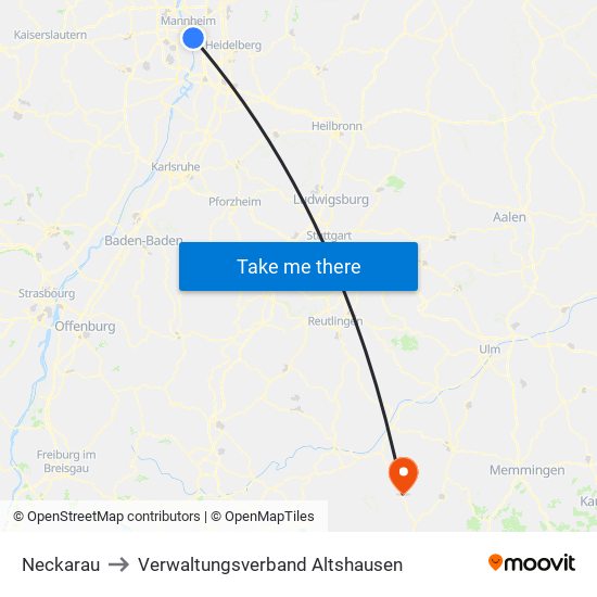 Neckarau to Verwaltungsverband Altshausen map