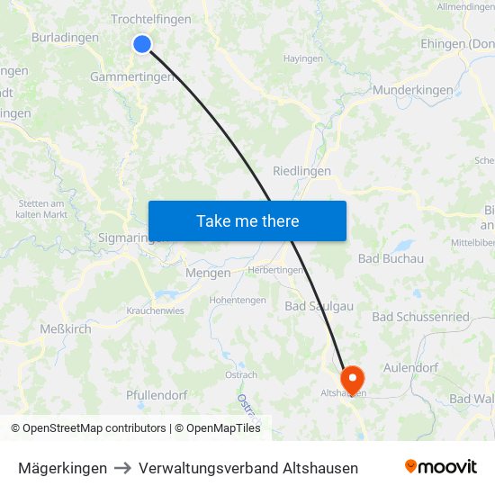 Mägerkingen to Verwaltungsverband Altshausen map