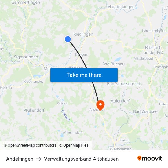 Andelfingen to Verwaltungsverband Altshausen map