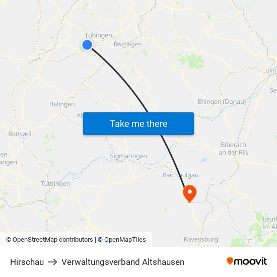 Hirschau to Verwaltungsverband Altshausen map