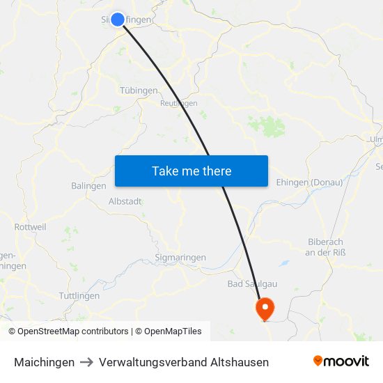 Maichingen to Verwaltungsverband Altshausen map