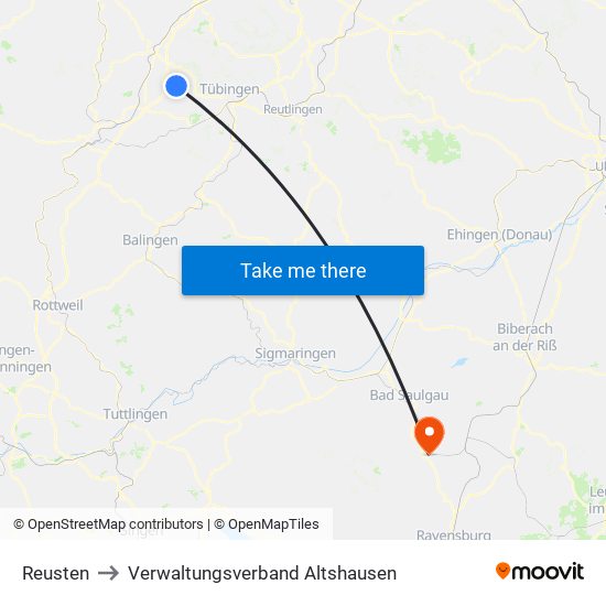 Reusten to Verwaltungsverband Altshausen map