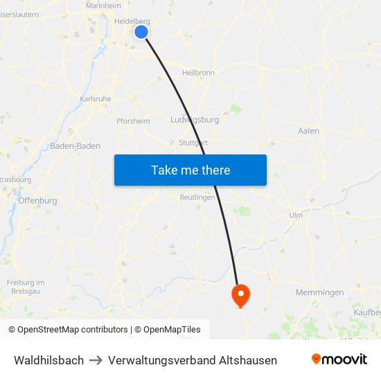 Waldhilsbach to Verwaltungsverband Altshausen map