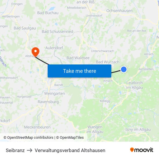 Seibranz to Verwaltungsverband Altshausen map