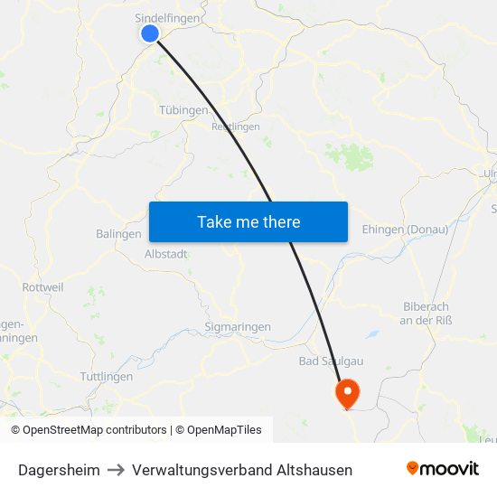 Dagersheim to Verwaltungsverband Altshausen map