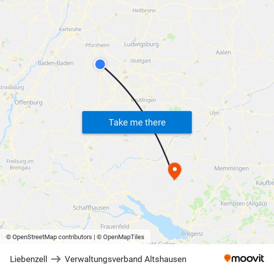 Liebenzell to Verwaltungsverband Altshausen map