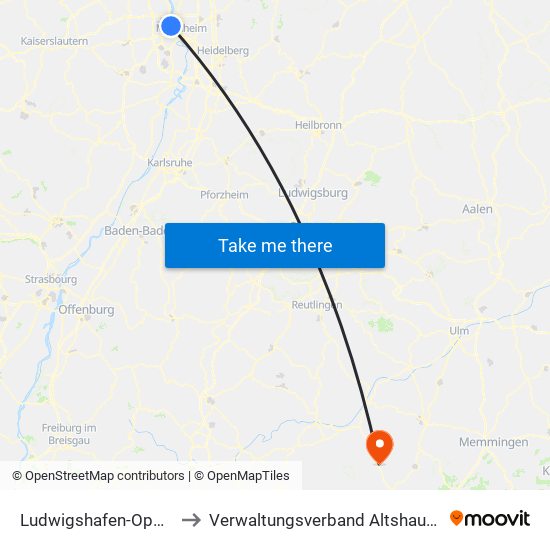 Ludwigshafen-Oppau to Verwaltungsverband Altshausen map