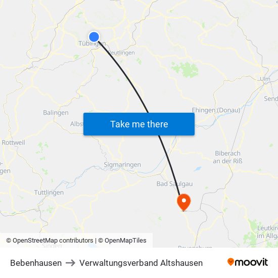 Bebenhausen to Verwaltungsverband Altshausen map