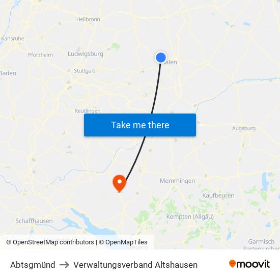 Abtsgmünd to Verwaltungsverband Altshausen map