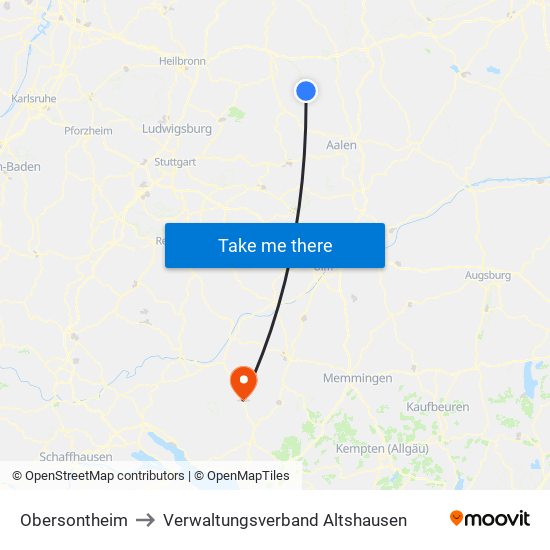 Obersontheim to Verwaltungsverband Altshausen map