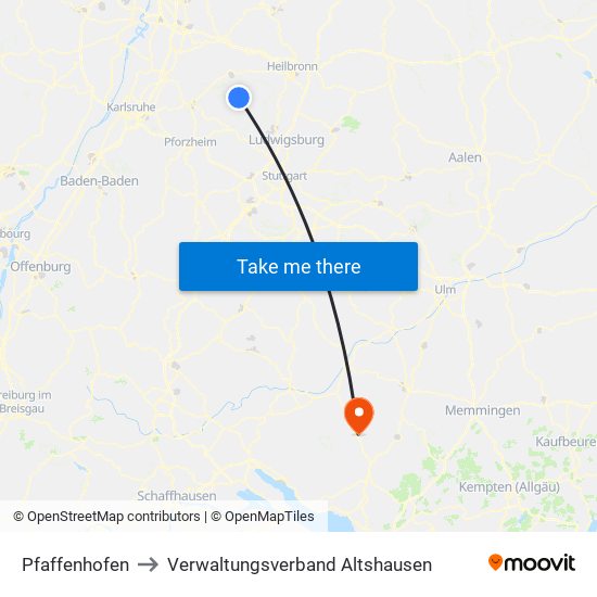 Pfaffenhofen to Verwaltungsverband Altshausen map