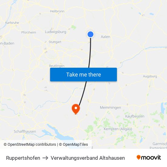 Ruppertshofen to Verwaltungsverband Altshausen map