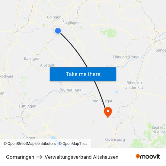 Gomaringen to Verwaltungsverband Altshausen map