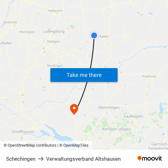 Schechingen to Verwaltungsverband Altshausen map