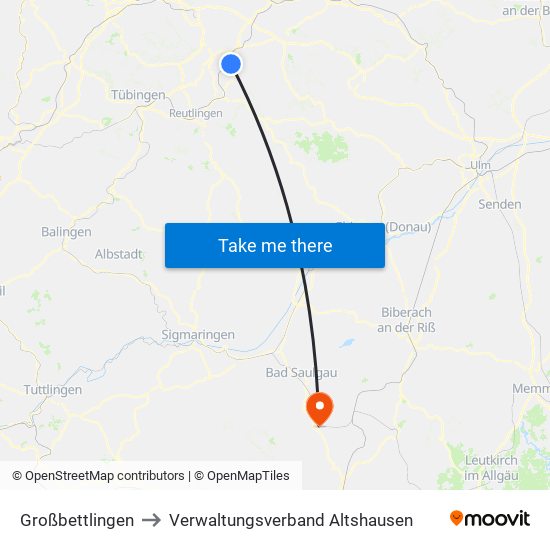 Großbettlingen to Verwaltungsverband Altshausen map