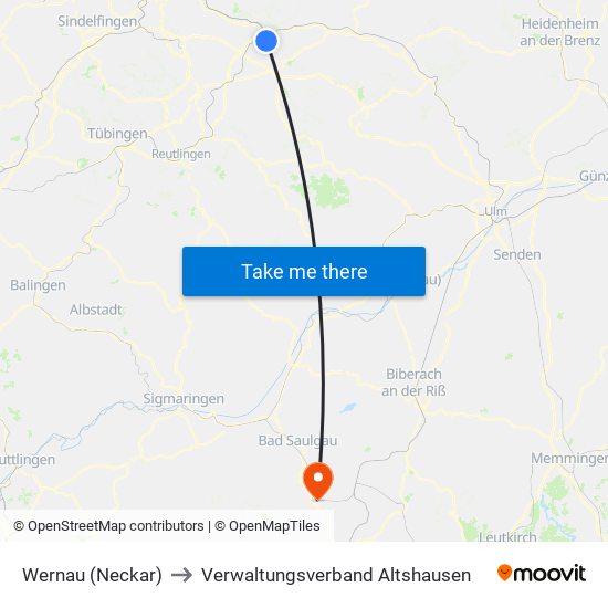 Wernau (Neckar) to Verwaltungsverband Altshausen map