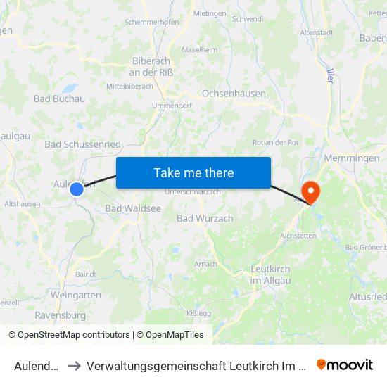 Aulendorf to Verwaltungsgemeinschaft Leutkirch Im Allgäu map