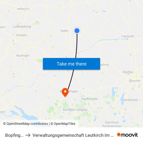 Bopfingen to Verwaltungsgemeinschaft Leutkirch Im Allgäu map