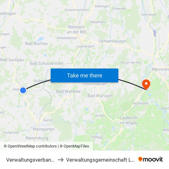 Verwaltungsverband Altshausen to Verwaltungsgemeinschaft Leutkirch Im Allgäu map
