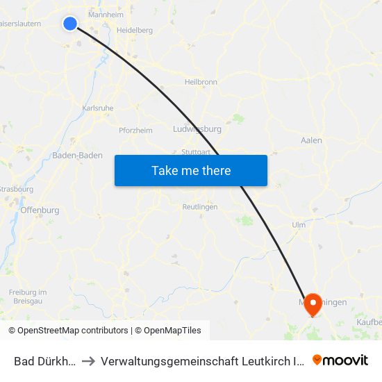 Bad Dürkheim to Verwaltungsgemeinschaft Leutkirch Im Allgäu map