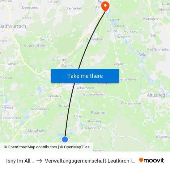 Isny Im Allgäu to Verwaltungsgemeinschaft Leutkirch Im Allgäu map