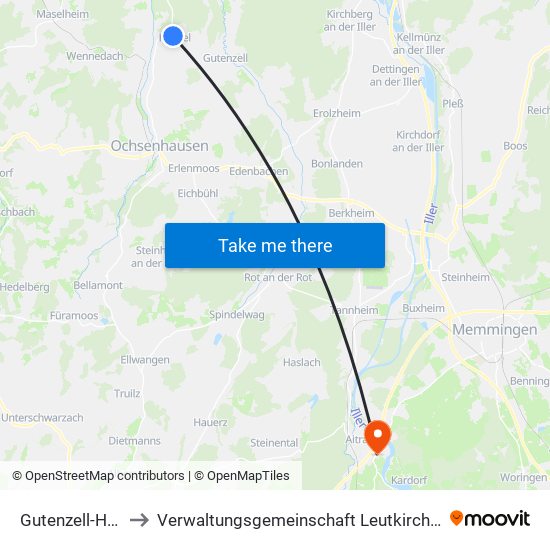 Gutenzell-Hürbel to Verwaltungsgemeinschaft Leutkirch Im Allgäu map