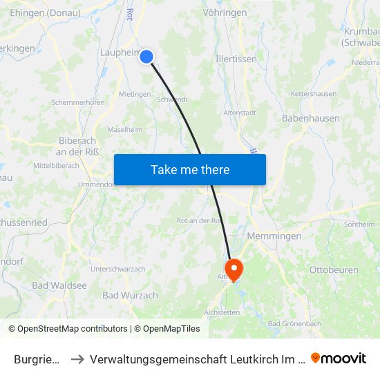 Burgrieden to Verwaltungsgemeinschaft Leutkirch Im Allgäu map