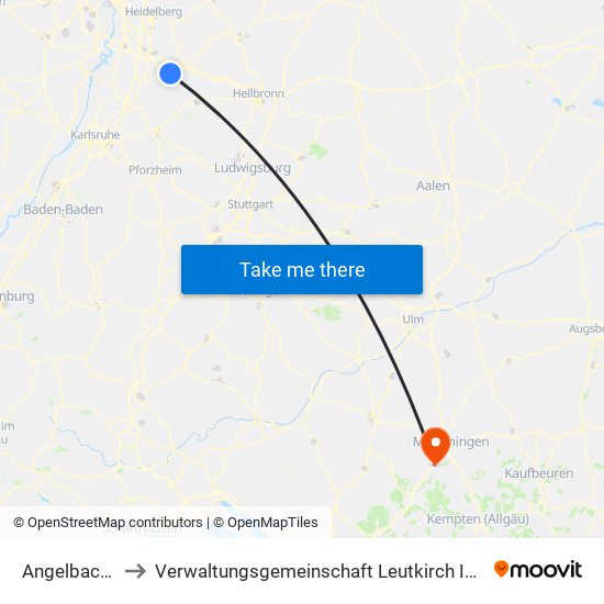 Angelbachtal to Verwaltungsgemeinschaft Leutkirch Im Allgäu map