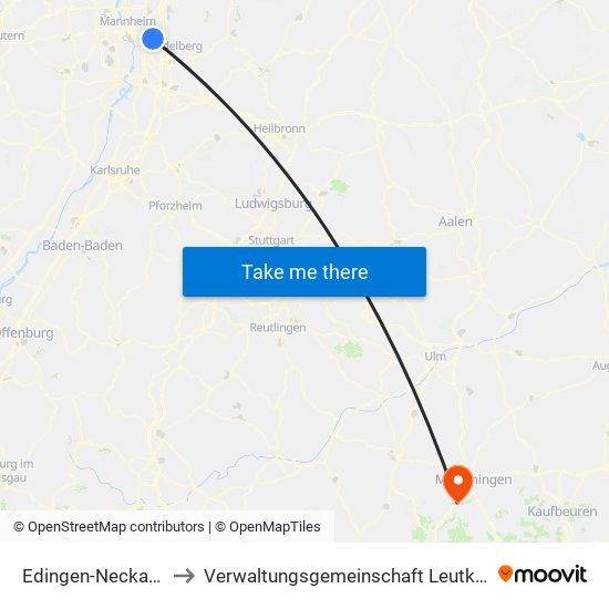 Edingen-Neckarhausen to Verwaltungsgemeinschaft Leutkirch Im Allgäu map