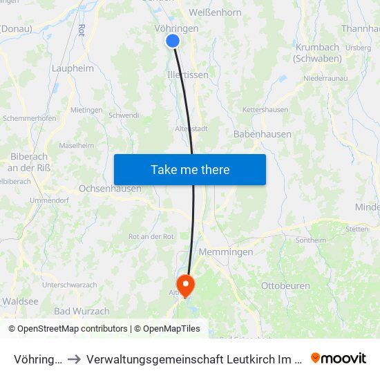 Vöhringen to Verwaltungsgemeinschaft Leutkirch Im Allgäu map