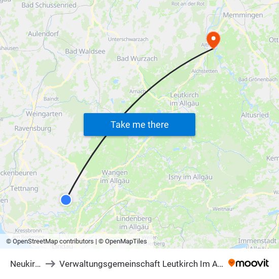 Neukirch to Verwaltungsgemeinschaft Leutkirch Im Allgäu map