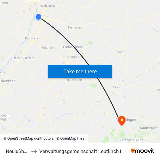 Neulußheim to Verwaltungsgemeinschaft Leutkirch Im Allgäu map