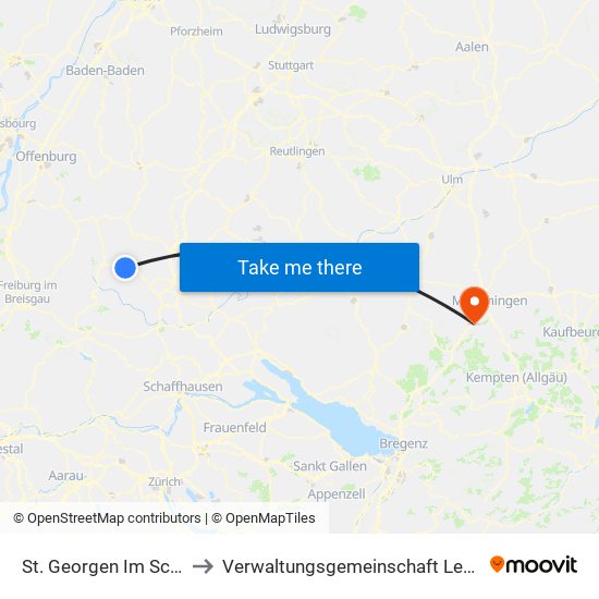 St. Georgen Im Schwarzwald to Verwaltungsgemeinschaft Leutkirch Im Allgäu map