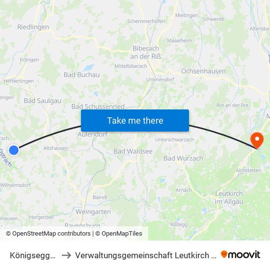 Königseggwald to Verwaltungsgemeinschaft Leutkirch Im Allgäu map