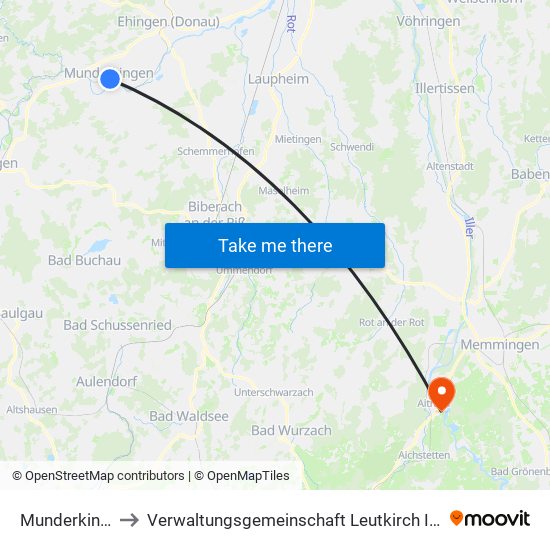 Munderkingen to Verwaltungsgemeinschaft Leutkirch Im Allgäu map